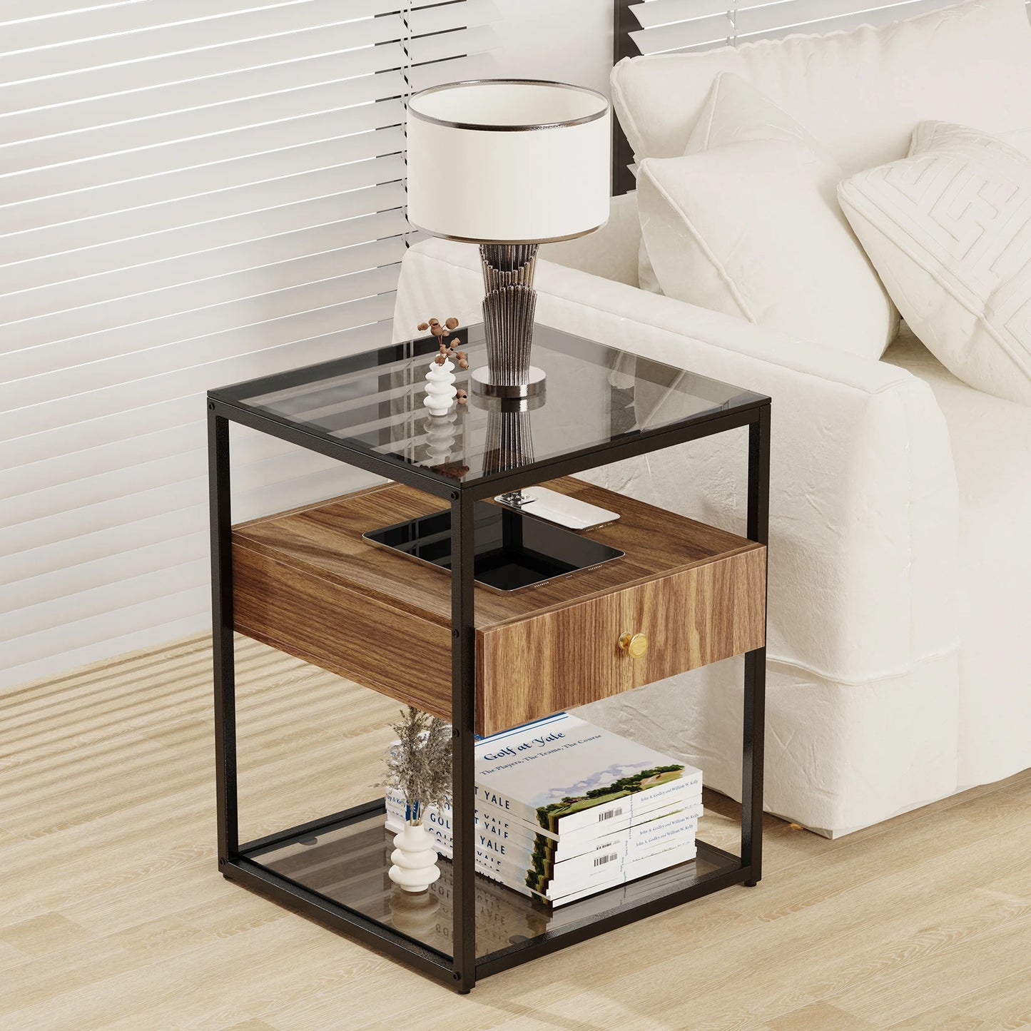 Tempered Glass Nightstand Table