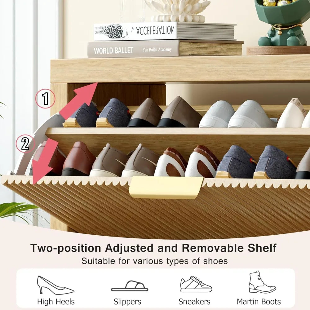 2-Tier Flip-Top Shoe Cabinet