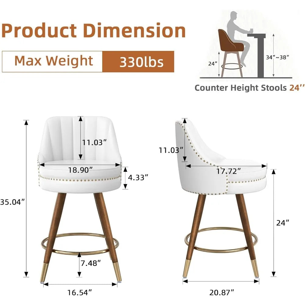 Set of 2 24" White Leather Bar Stool