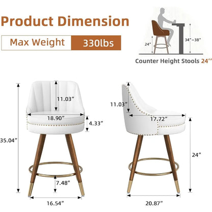 Set of 2 24" White Leather Bar Stool