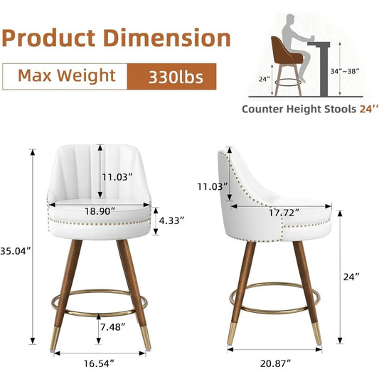 Set of 2 24" White Leather Bar Stool