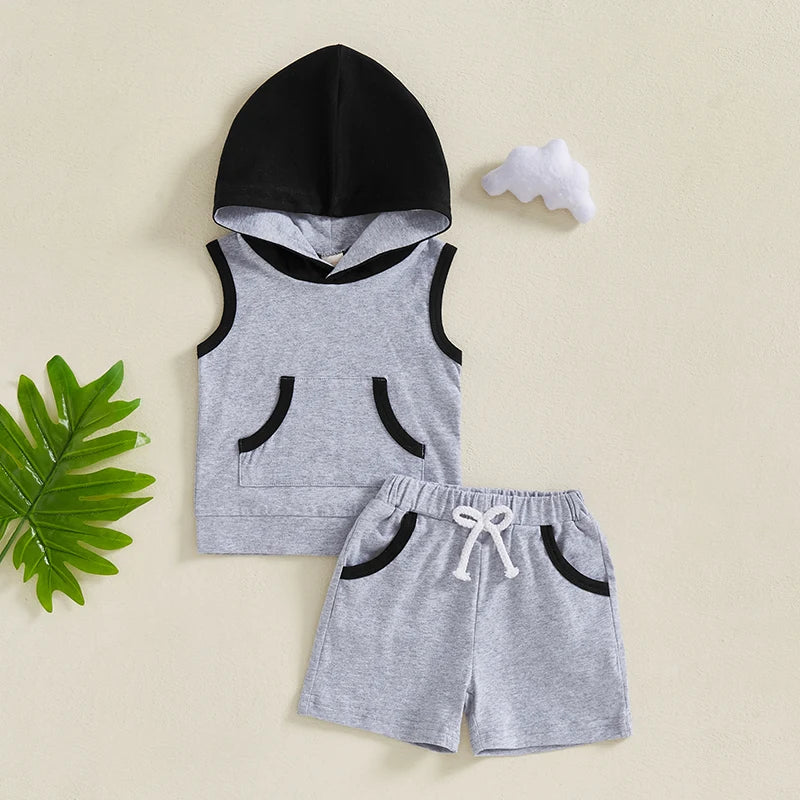 2Pc Sleeveless Hoodie & Shorts Set 6m-3T