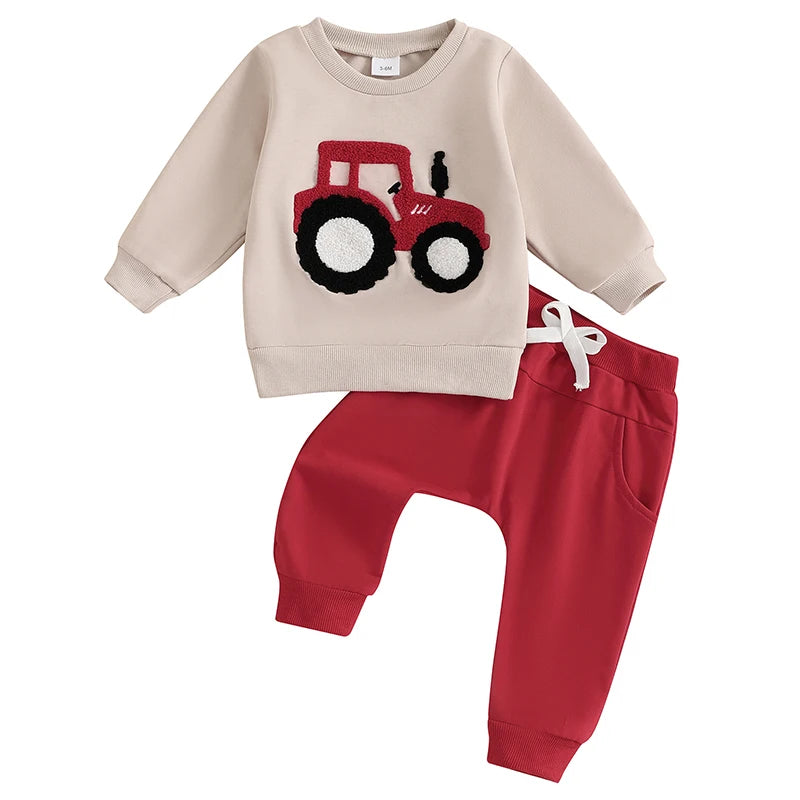 2Pc Embroidered Tractor Cozy Set 3M-3T