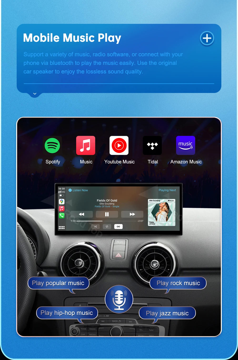 12.3inch Multimedia Player Carplay Display For Audi 2012-2018