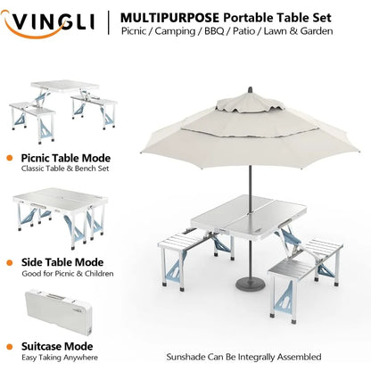 Foldable Picnic Table W/ Seats+Umbrella