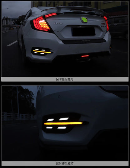 Carbon Fiber Rear Bumper Fog Lights For Honda Civic 10th Gen 2016-2020