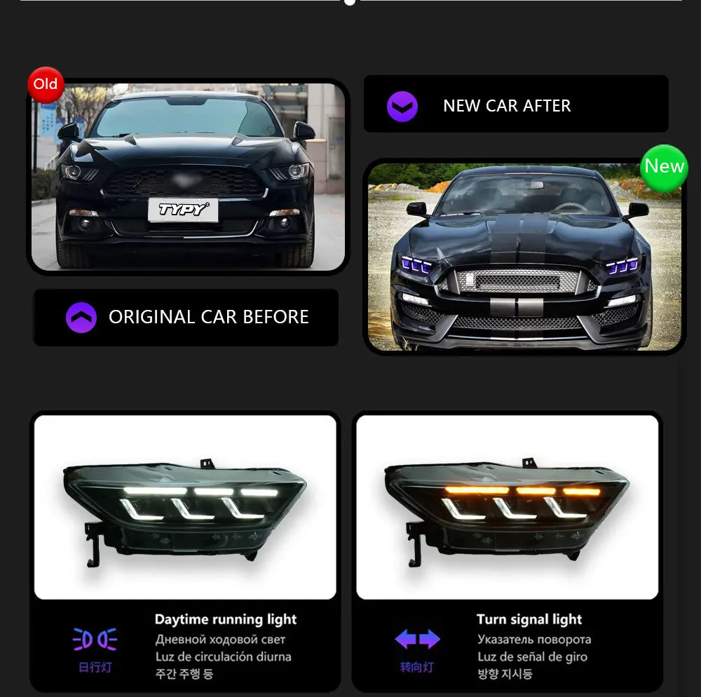 RGB Headlight LED Projector For Ford Mustang 2015-2017