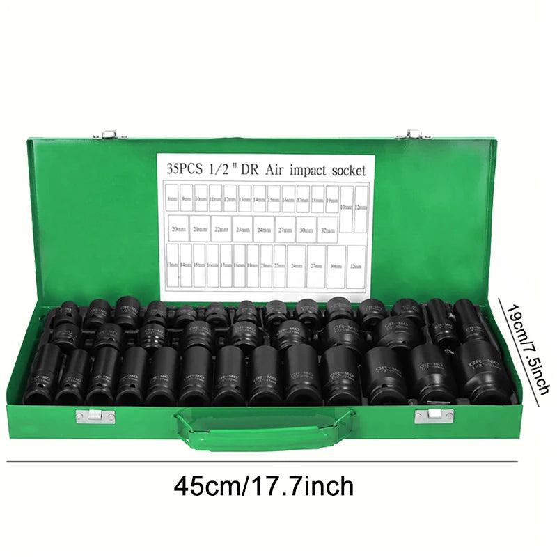 35pcs Professional Heavy-Duty 1/2" Impact Socket Set