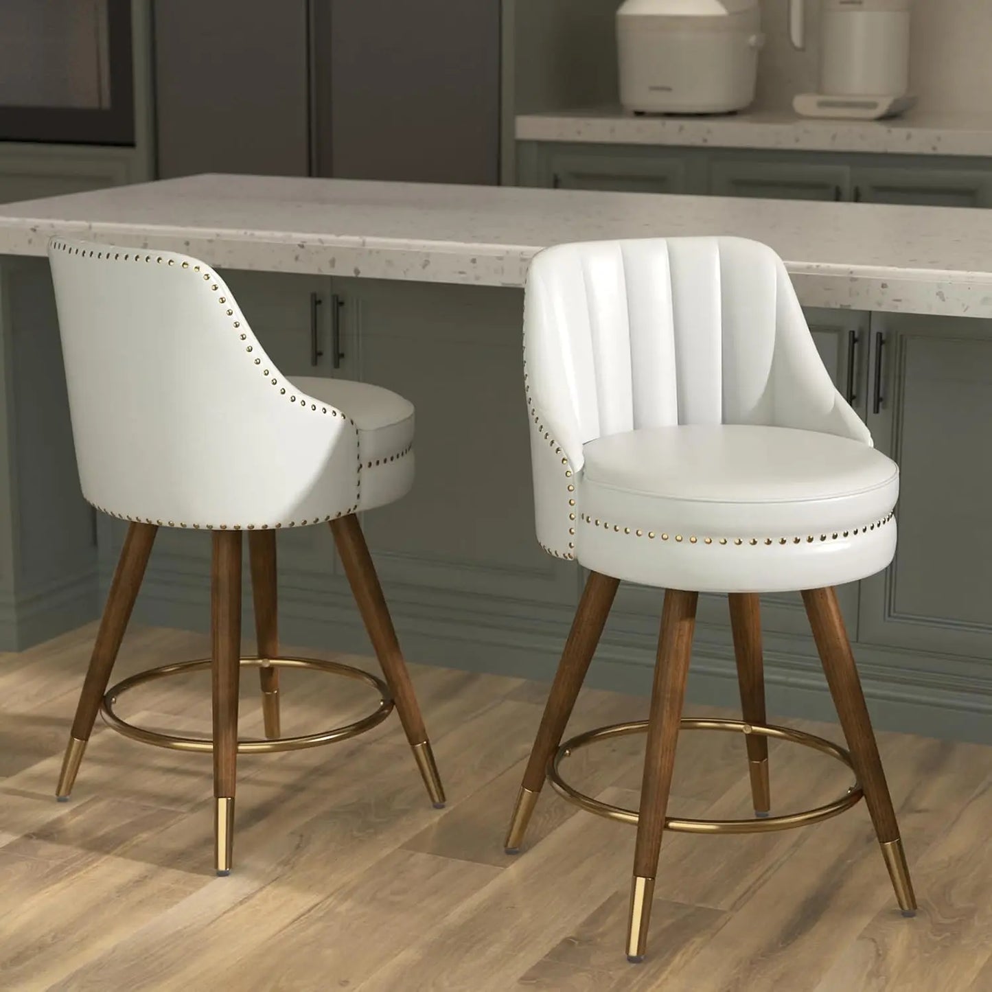 Set of 2 24" White Leather Bar Stool