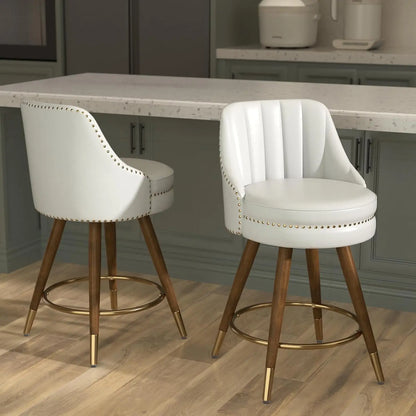 Set of 2 24" White Leather Bar Stool