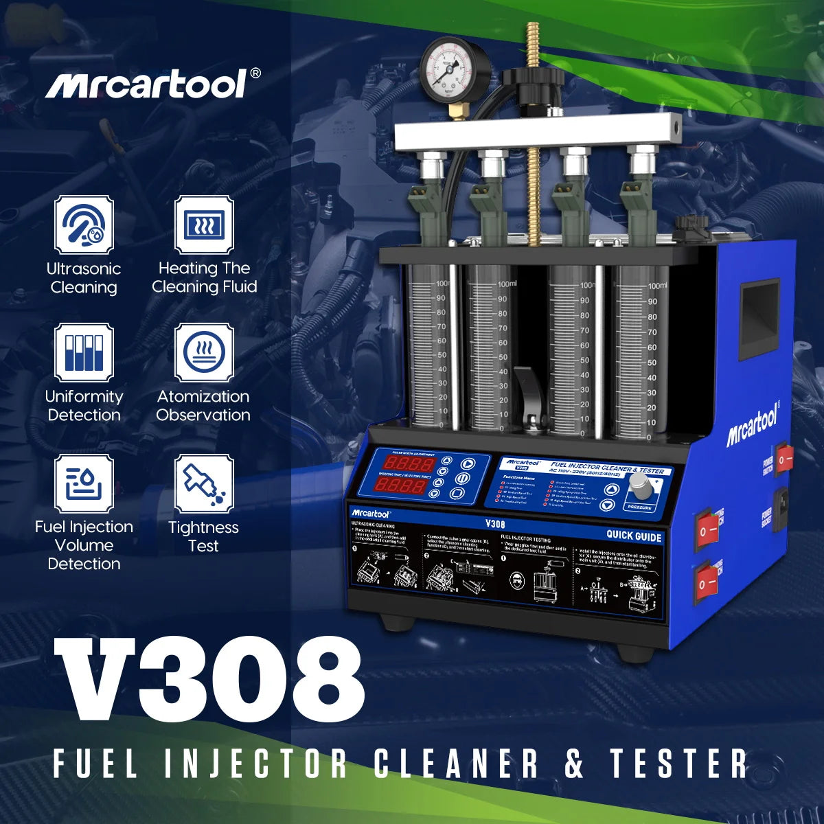 MR CARTOOL V308 Car Fuel Injector Cleaner and Tester