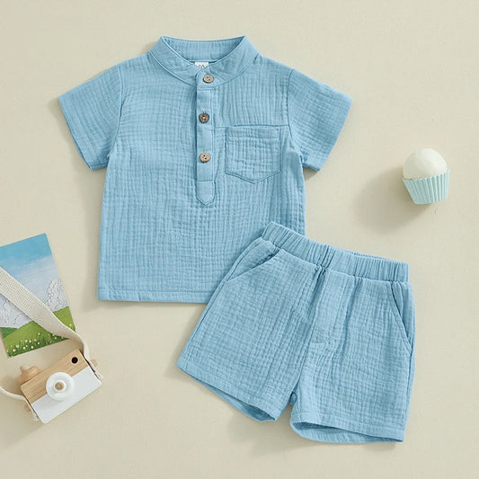 2Pc Plain Button Up Outfit 12M-4T