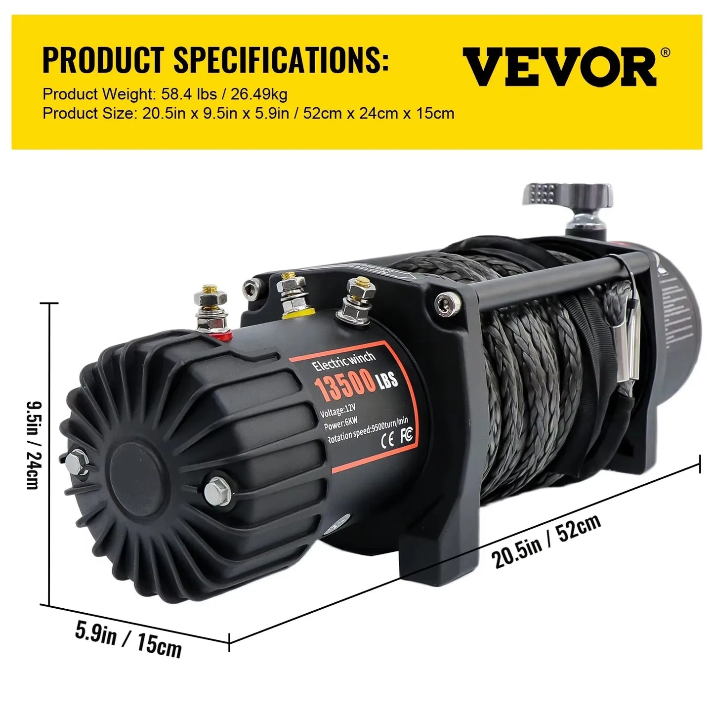 13500LBS Electric Winch 12v 27M/92FT Hoist for 4X4 Car Trailer ATV Truck Off Road Boat