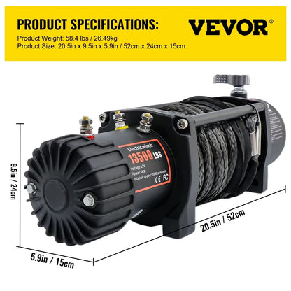 13500LBS Electric Winch 12v 27M/92FT Hoist for 4X4 Car Trailer ATV Truck Off Road Boat