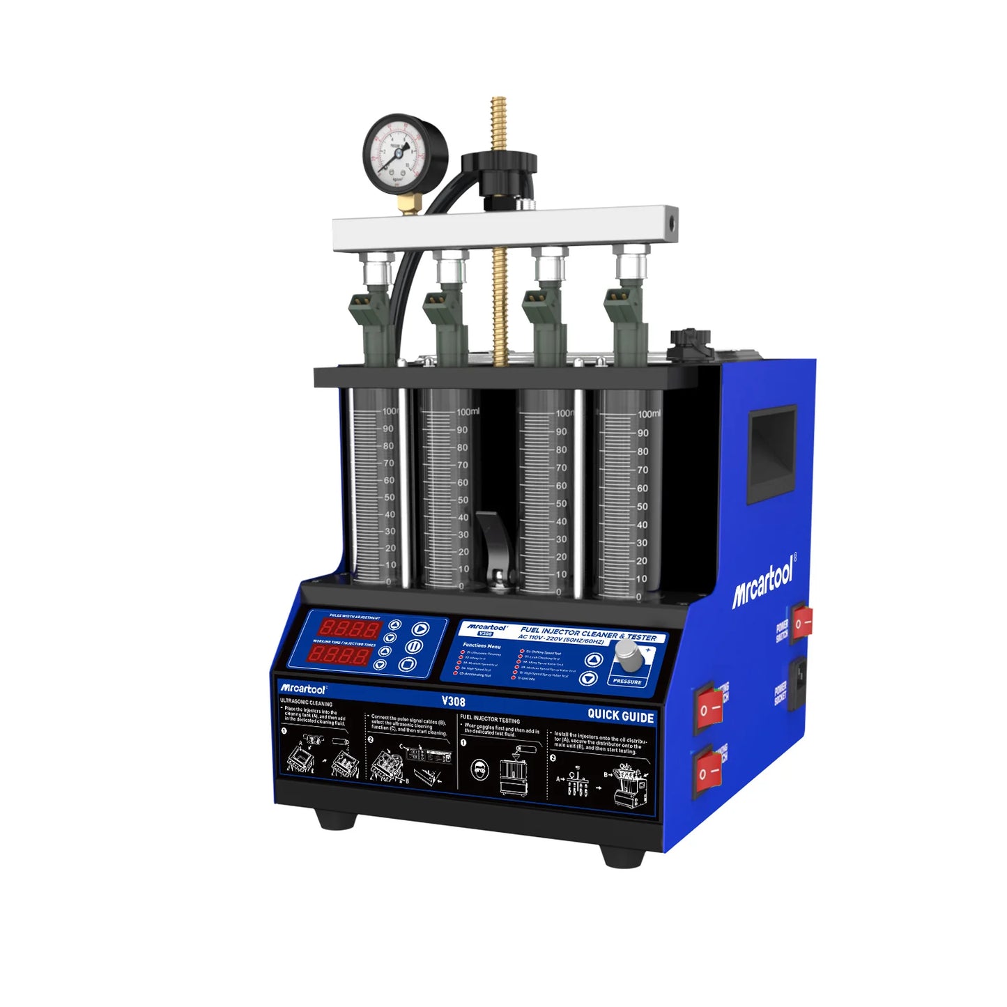 MRCARTOOL V308 Car Fuel Injector Tester Ultrasonic Cleaning Heating Cleaning Fluid Volume Detection Tightness Test Motorcycle