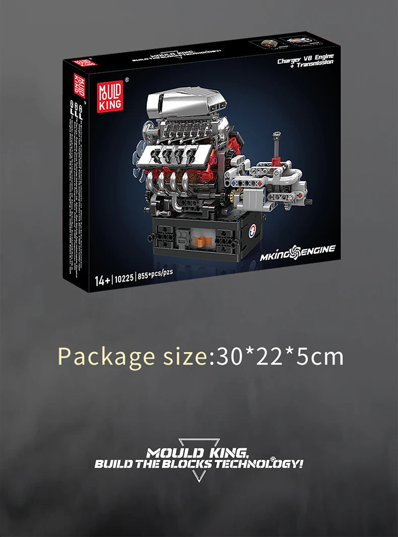 Mould King 10225 Motorized V8 Car Engine Building Block Assembly