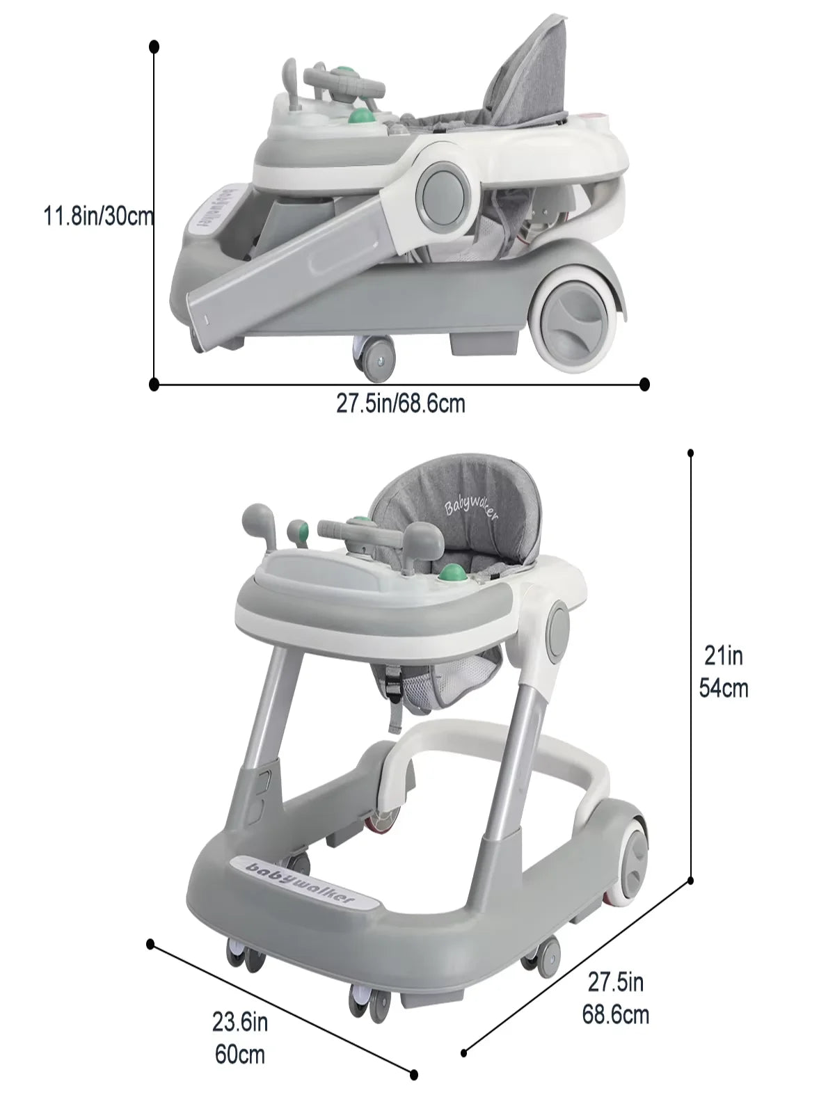 2-in-1 Baby Walker W/ Anti-Roll Design 6-18 Months