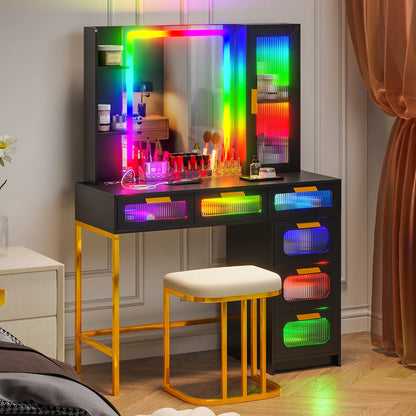 Vanity with RGB Lights and 6 Drawers