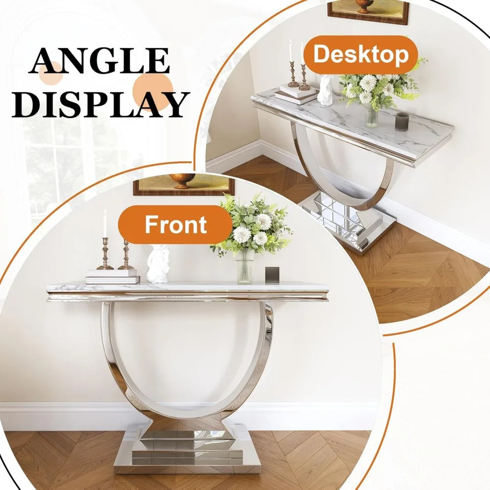 U Shaped Marble Top and Silver Stainless Steel Frame