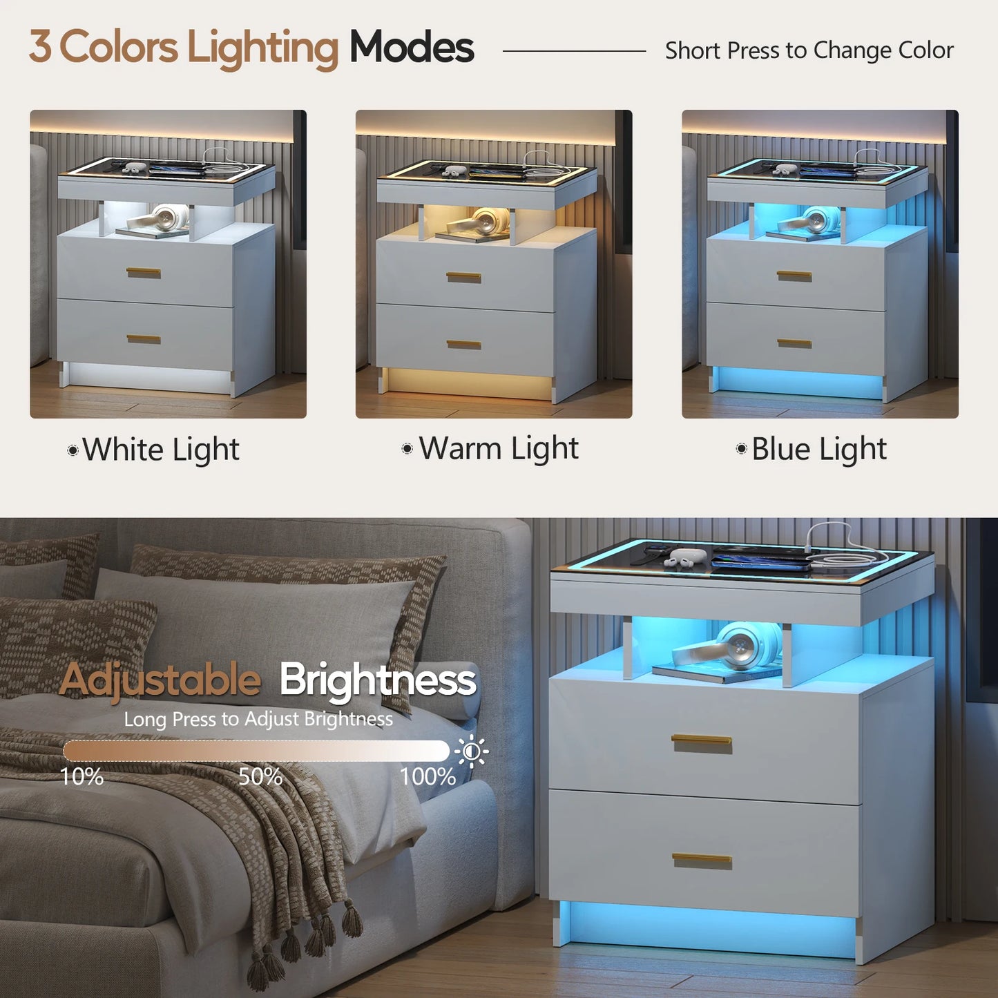 Motion LED Nightstand with Wireless Charging Station