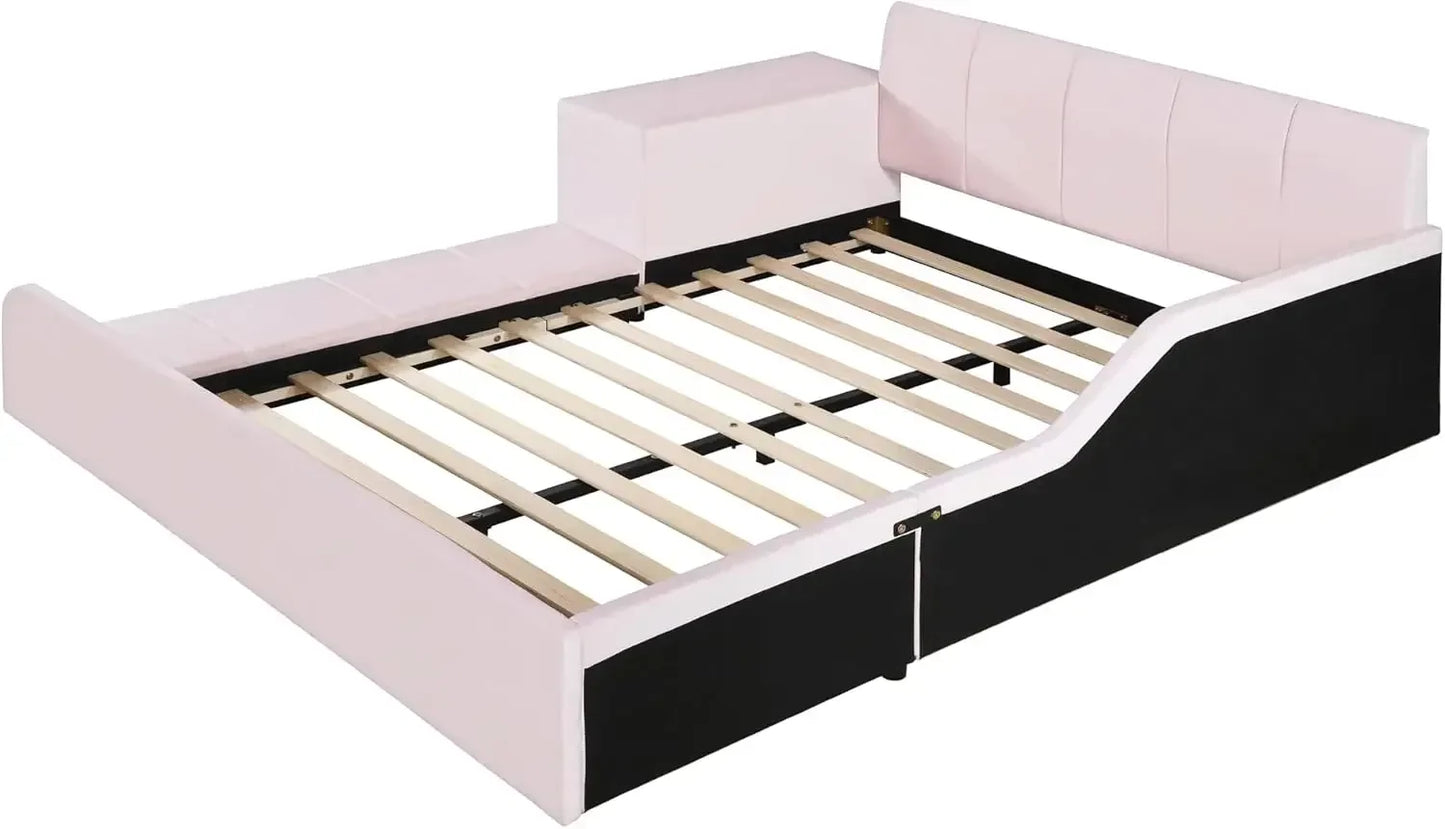 Velvet Upholstered Grounded Platform Bed