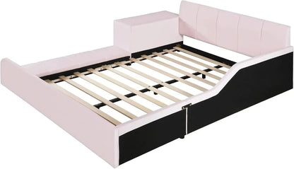 Velvet Upholstered Grounded Platform Bed