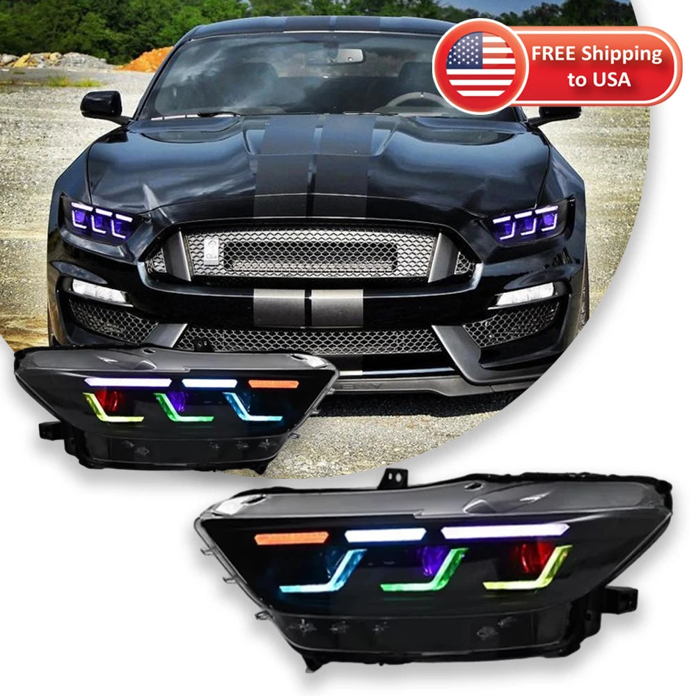 RGB Headlight LED Projector For Ford Mustang 2015-2017
