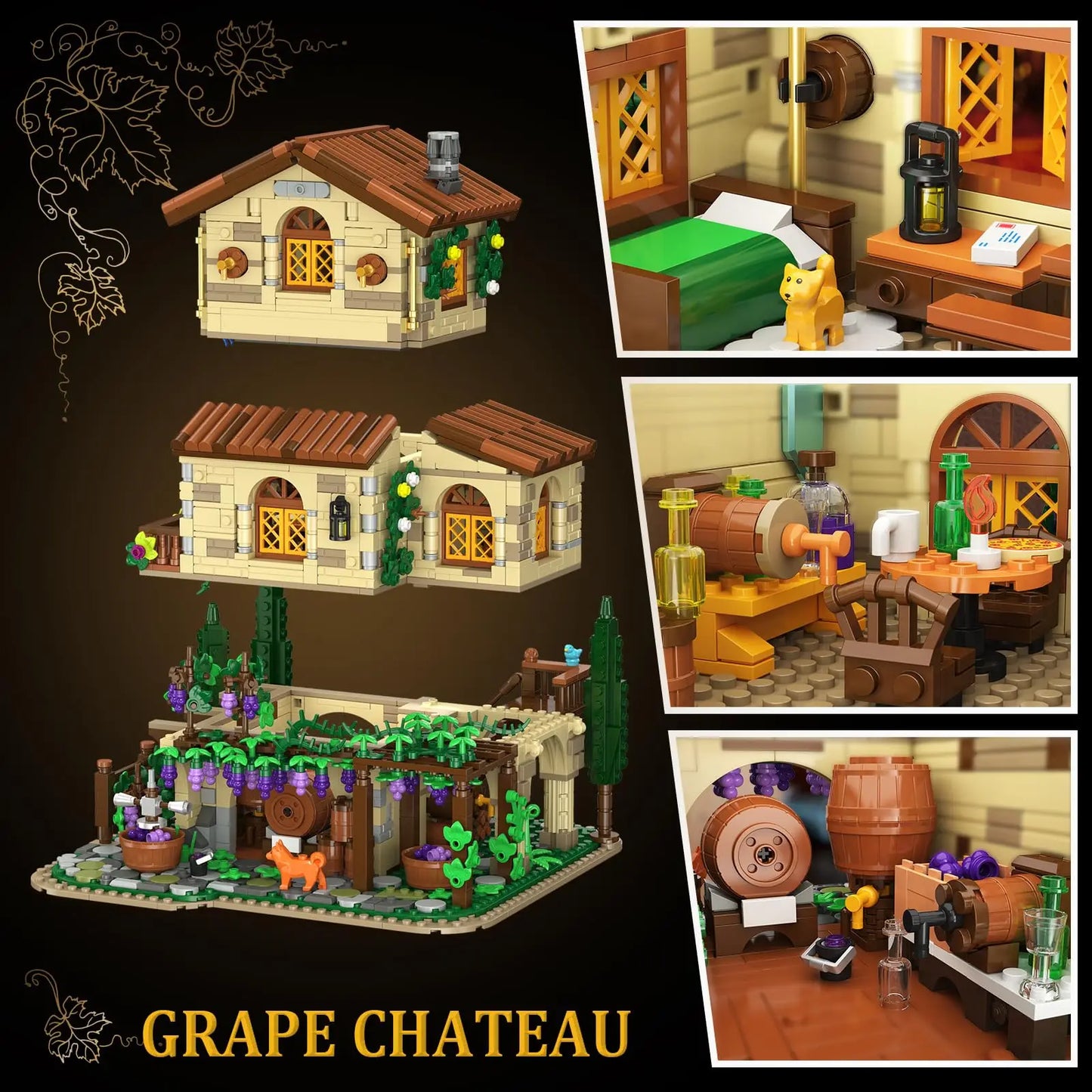 Winery Chateau House with led-Vineyard Castle Building Set