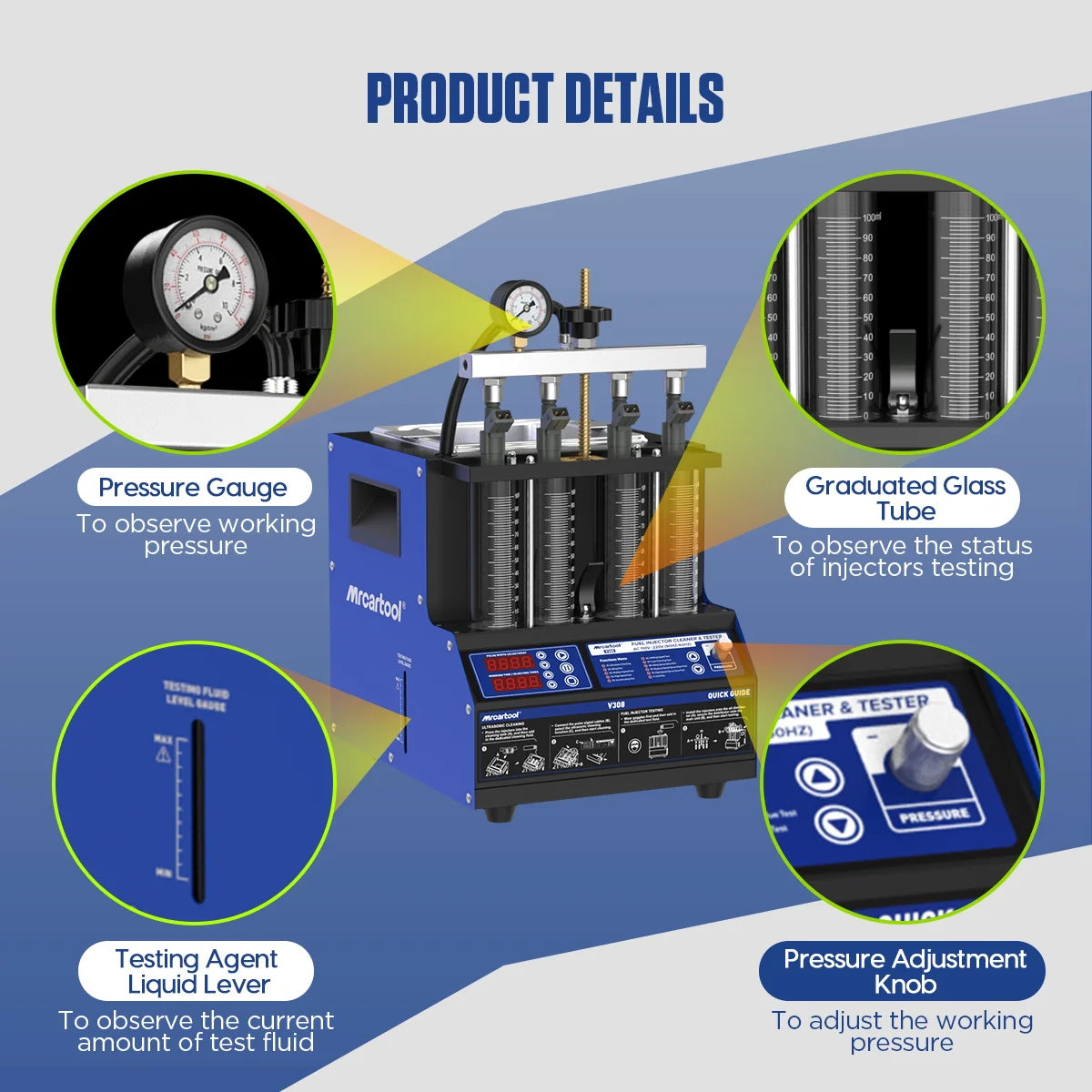 MR CARTOOL V308 Car Fuel Injector Cleaner and Tester