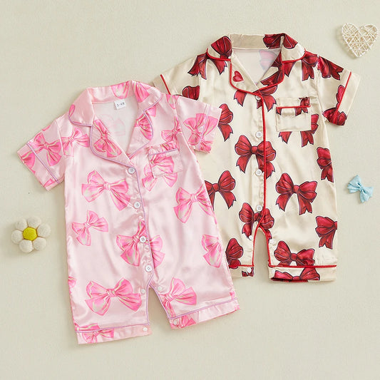 1Pc Satin Bow Pajamas 0-24M