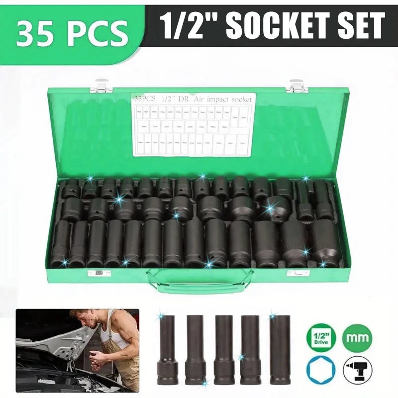 35pcs Professional Heavy-Duty 1/2" Impact Socket Set