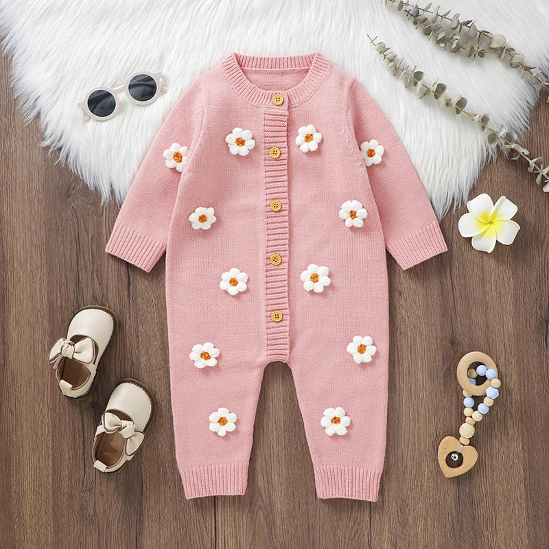 1Pc Long Flower Knitted Onsie 0-18m