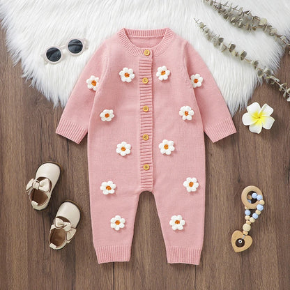 1Pc Long Flower Knitted Onsie 0-18m