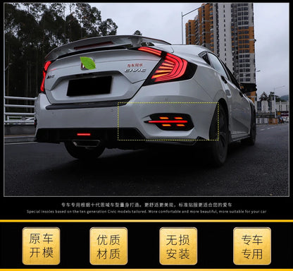 Carbon Fiber Rear Bumper Fog Lights For Honda Civic 10th Gen 2016-2020