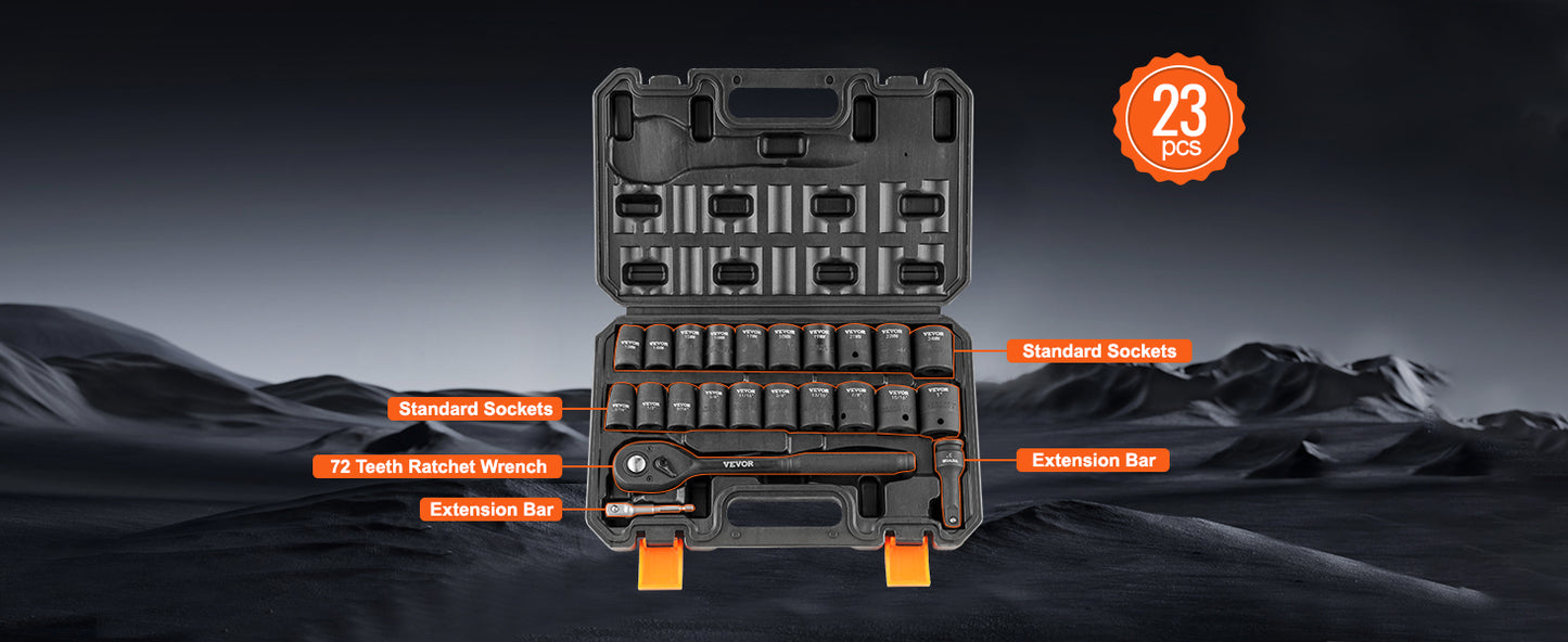 1/2" 3/8" Drive Impact Socket Set 23/33/34/48/65 PCs