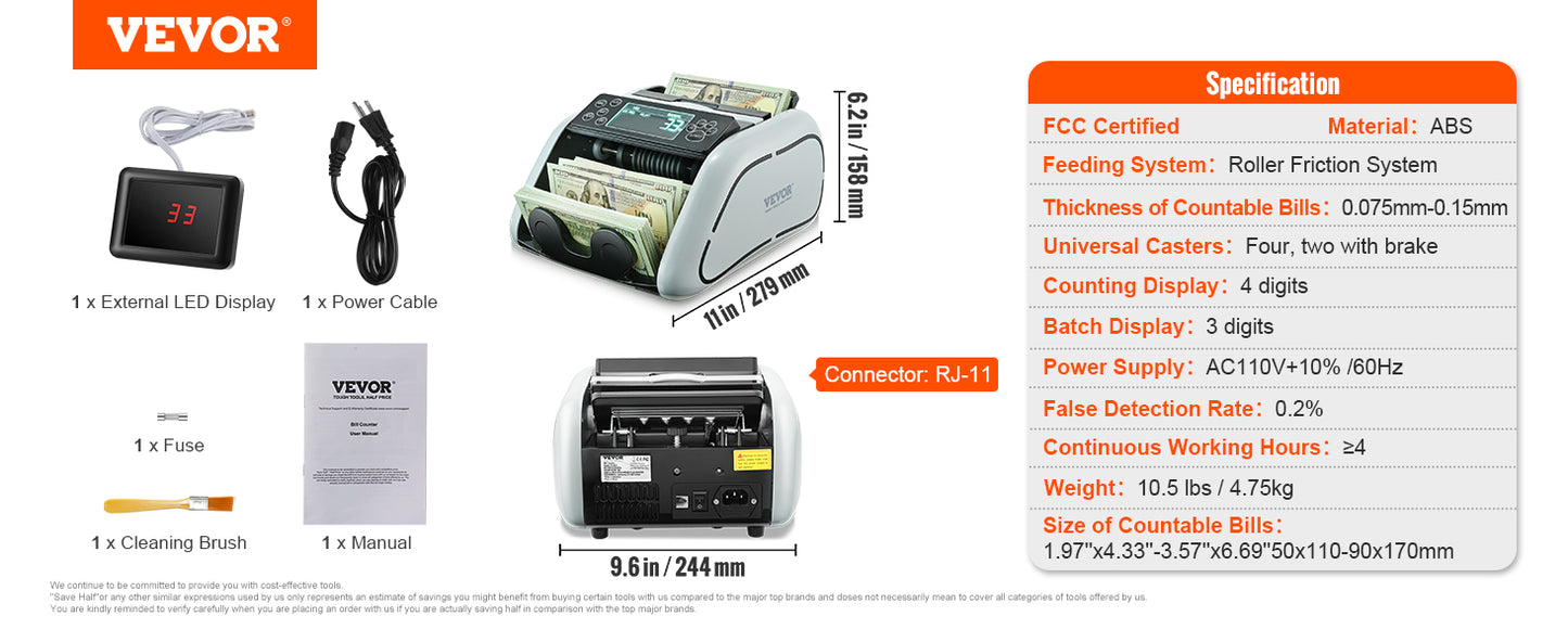 1000 Pcs/Min Money Counter Counterfeit Bill Detector by UV/MG/IR/DD Function