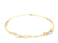 14k Tri Gold & Multi Color Heart Stations Anklet