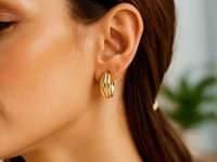 14K Yellow Gold Ribbed Hoop Earrings