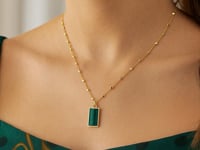 Malachite Geometric Rectangle Necklace in 14K Yellow Gold