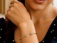 14K Yellow Gold Blue Topaz Open Cuff Bangle (2.00 mm)