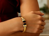 14K Yellow Gold Black Pyramid Art Deco Open Cuff Bangle (6.00 mm)