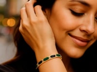 14K Yellow Gold Black And Green Art Deco Hexagon Bangle (6.00 mm)